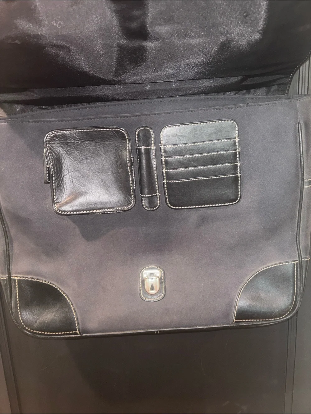 Kenneth Cole New York Black Leather Canvas Messenger Briefcase Bag Laptop